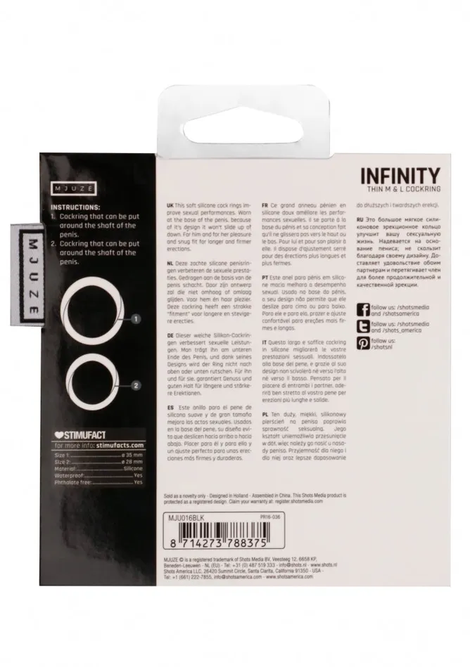 Anal Shots Mjuze Infinity Thin M and L Cockring Black