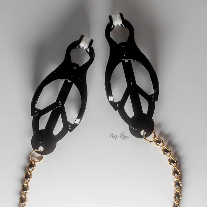 Anal Spartacus Black Butterfly Clamps with Beaded Chain