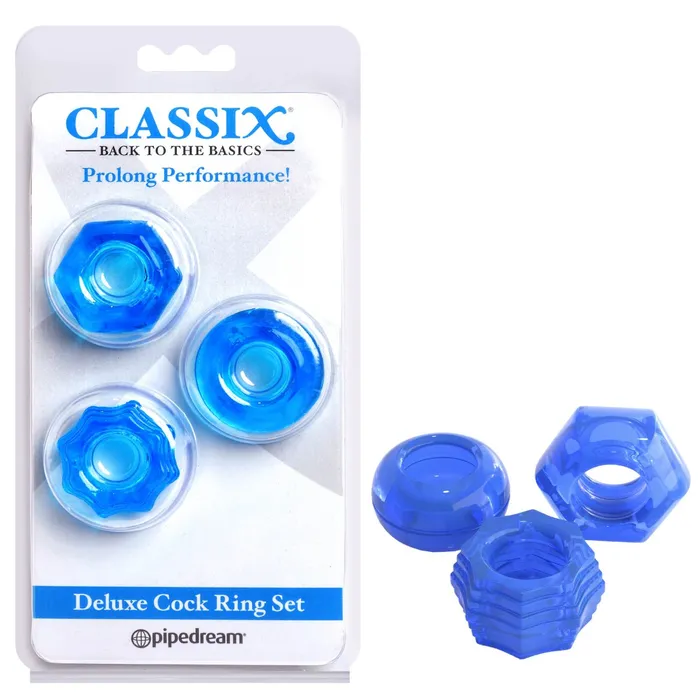 Classix Deluxe Cock Ring Set Blue Cock Rings Set of 2 Pipedream Male Sex Toys