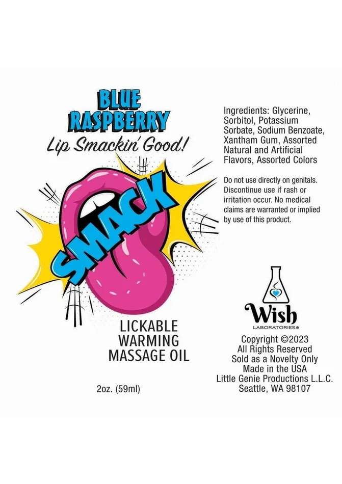 Couples Smack Smack Lickable Massage Oil 2oz Blue Raspberry