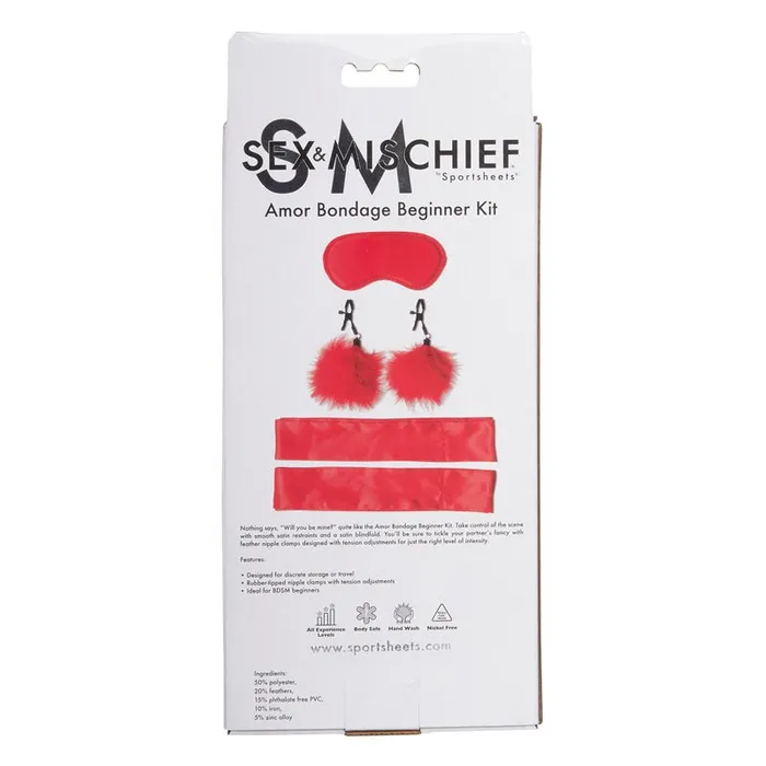 Couples Sportsheets Sex Mischief Amor Bondage Beginner Kit Red 5 Piece Set