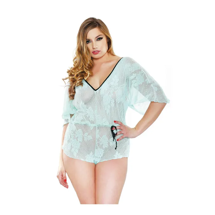 Curve Stretch Lace Romper Seafoam 3X4X Fantasy Lingerie Vibrators