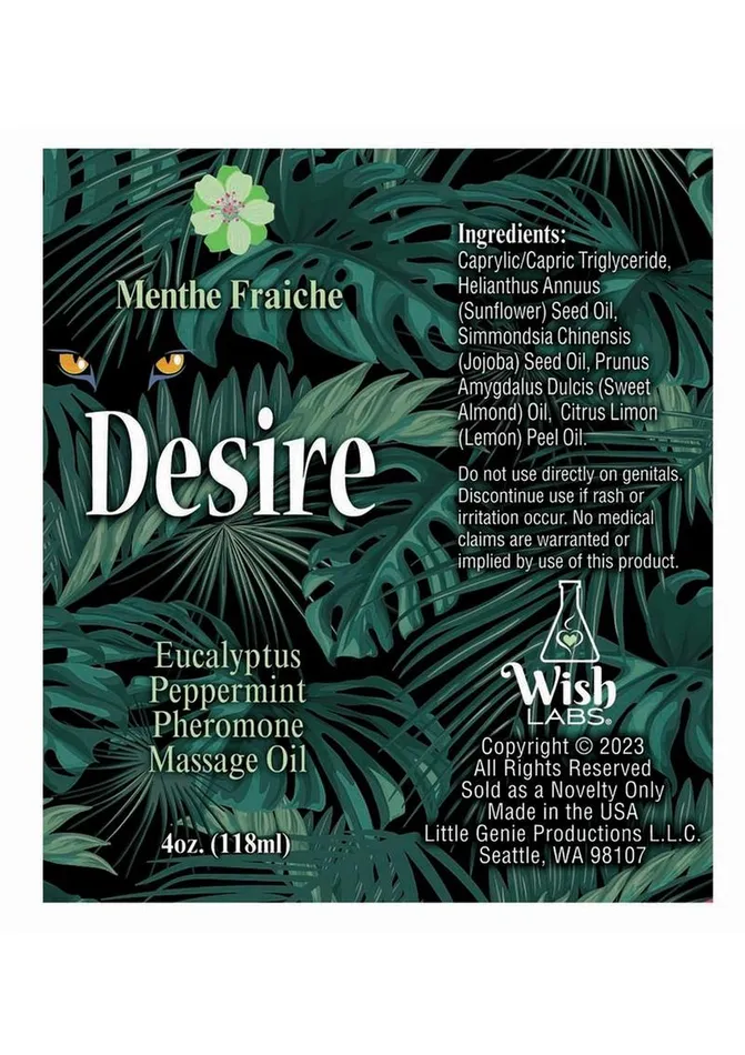 Desire by Little Genie Couples Desire Pheromone Massage Oil 4oz EucalyptusPeppermint