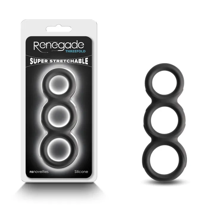 Dildos Renegade Threefold Black Black Cock Balls Rings NS Novelties