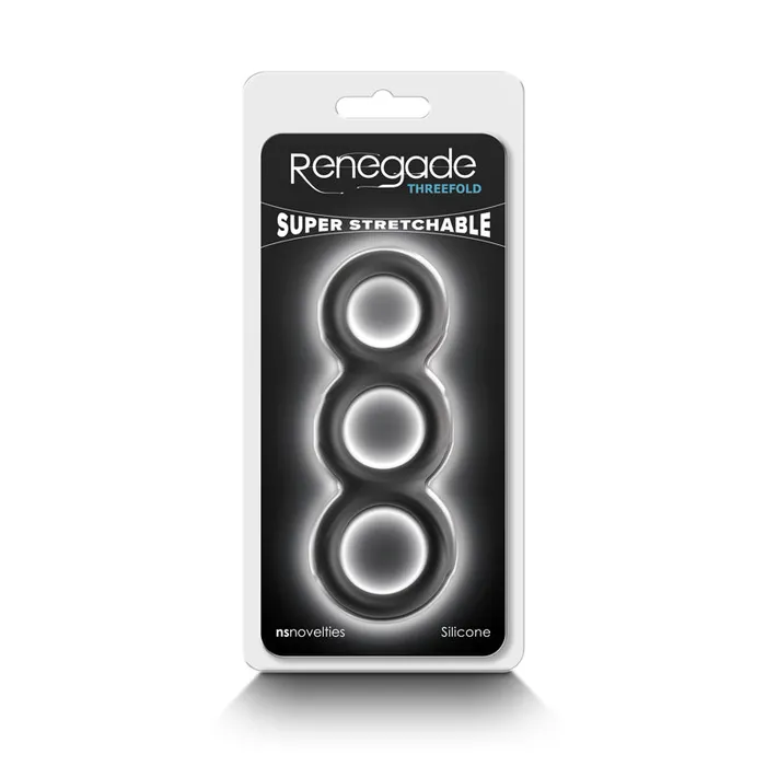 Dildos Renegade Threefold Black Black Cock Balls Rings NS Novelties