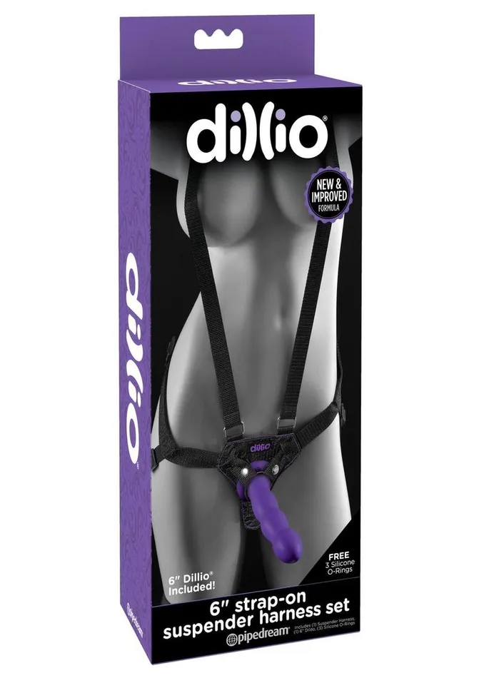 Dillio Female Sex Toys Dillio StrapOn Suspender Harness Set Black with Silicone Dildo