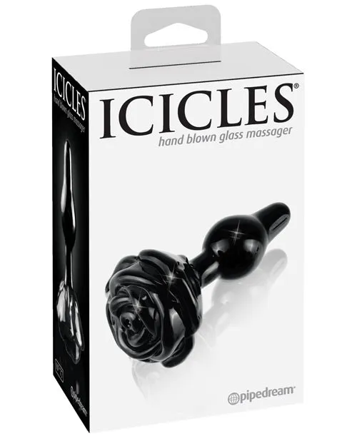 Icicles No 77 Hand Blown Glass Rose Butt Plug Black Pipedream Products Anal