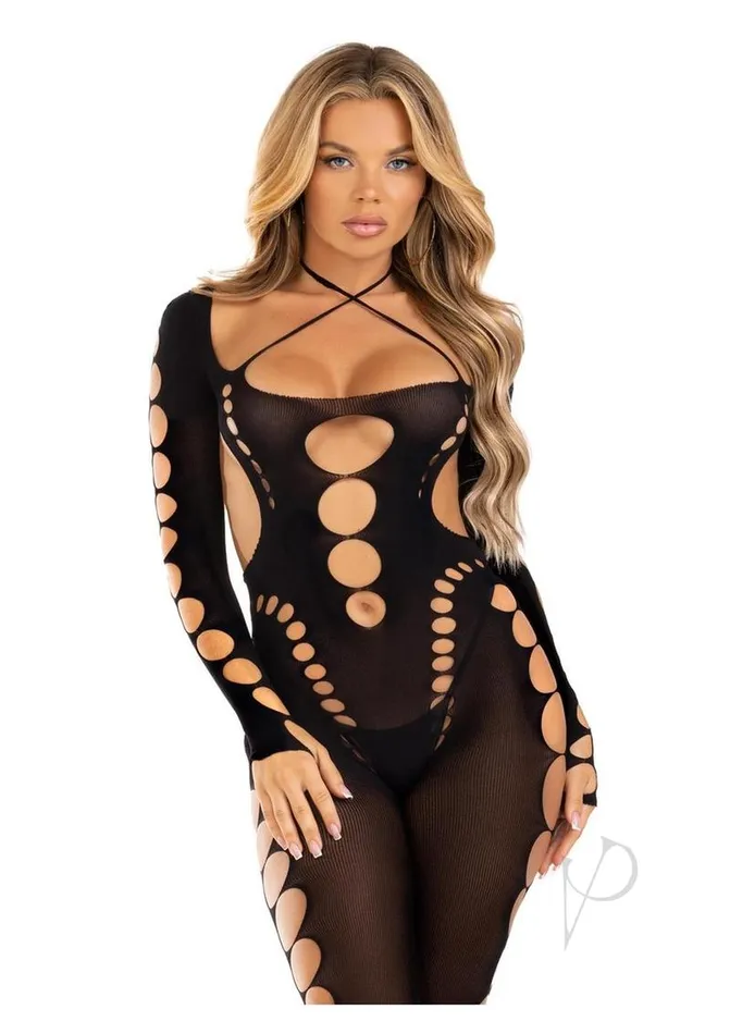 Leg Avenue Bodystockings Playsuits Leg Avenue Seamless Opaque CutOut Footless Bodystocking