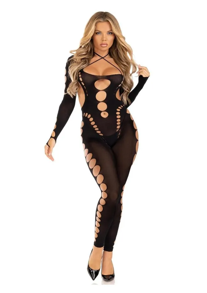 Leg Avenue Bodystockings Playsuits Leg Avenue Seamless Opaque CutOut Footless Bodystocking