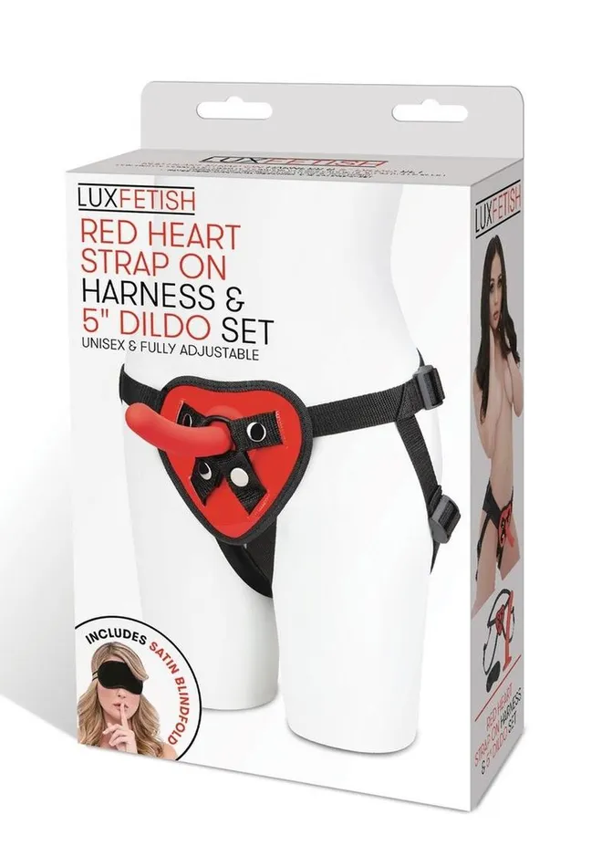 Lux Fetish Red Heart StrapOn Harness and Silicone Dildo Lux Fetish Female Sex Toys