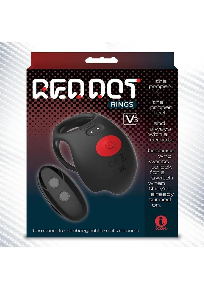 Male Sex Toys Red Dot Red Dot Silicone Rechargeable Vibrating Cock Ring with Controller V3