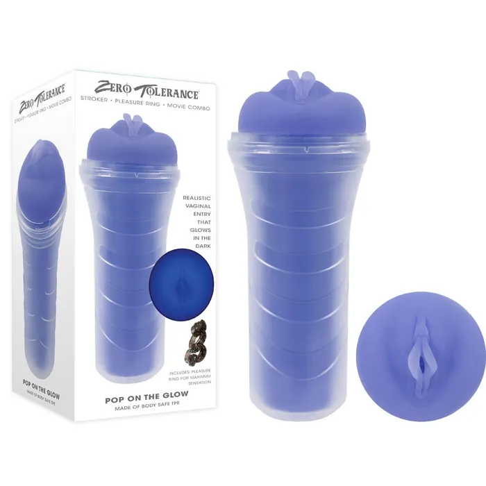 Male Sex Toys Zero Tolerance POP ON THE GLOW Glow in Dark Purple Vagina Stroker Zero Tolerance