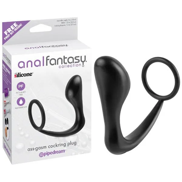 Pipedream Male Sex Toys Anal Fantasy Collection Assgasm Cock Ring Plug Black 10 cm 4 Prostate Massager with Cock Ring