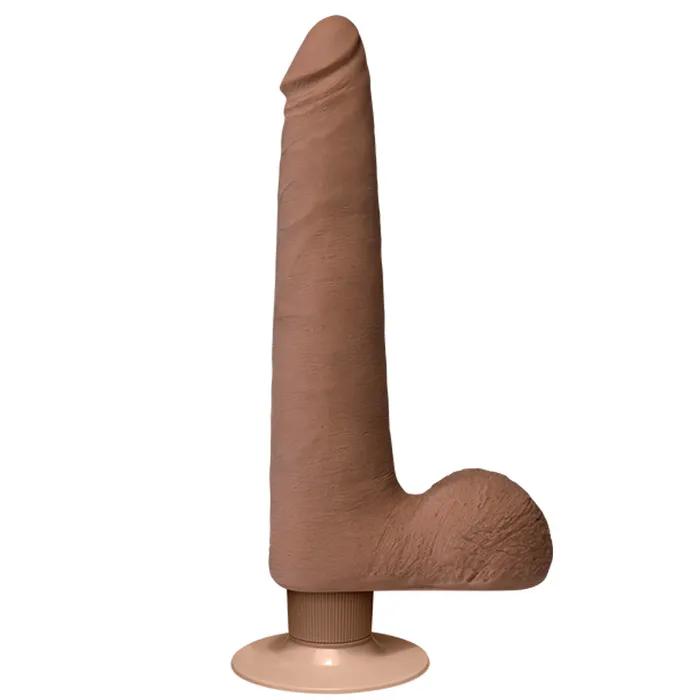 Realistic Cock Vib 9 inch Slim with Balls Brown Doc Johnson Dildos