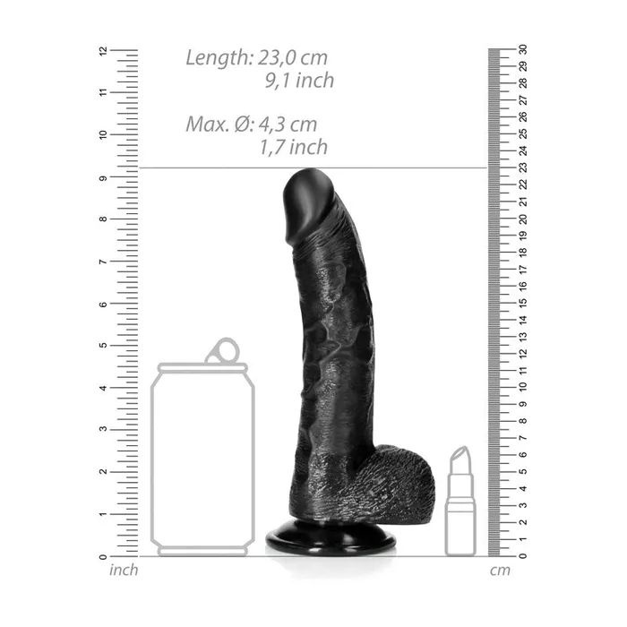 Shots Toys Dildos REALROCK Realistic Regular Curved Dong with Balls Black 205 cm 8 Dong