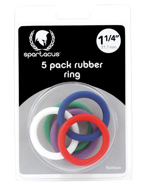 Spartacus 125 Rubber Cock Ring Set Rainbow Pack of 5 Spartacus Male Sex Toys