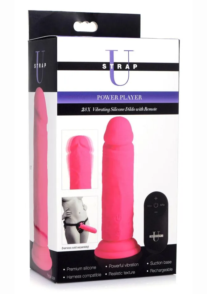 Strap U Power Player 28x Vibrating Silicone Rechargeable Dildo 65in with Remote Control STRAP U Female Sex Toys