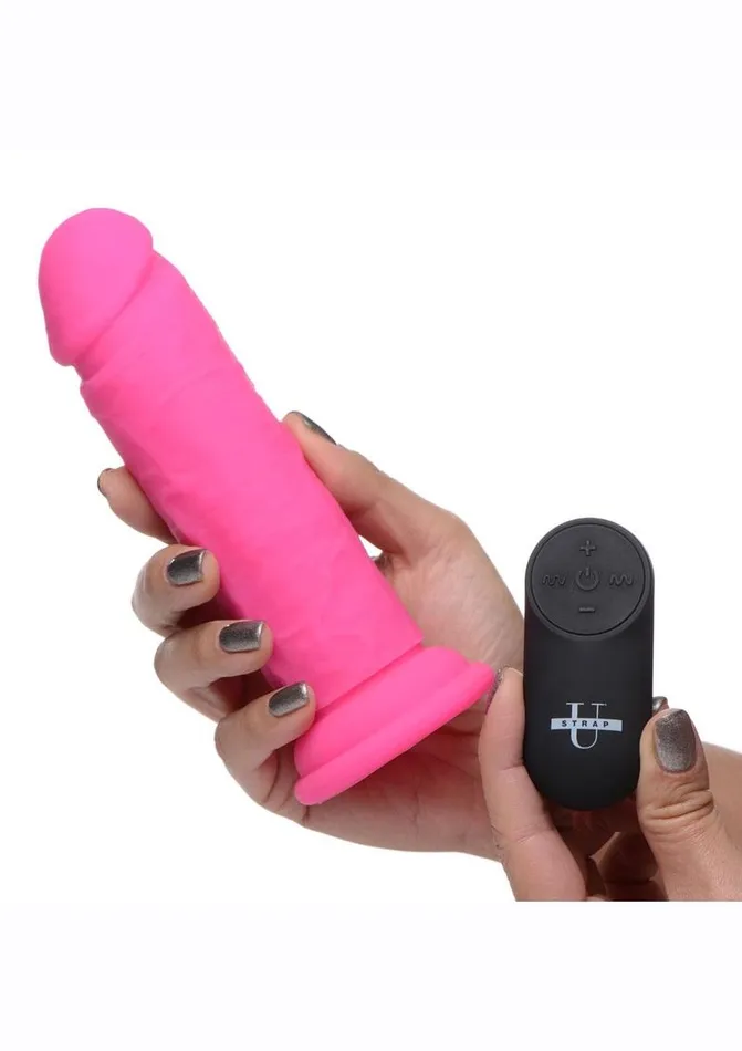 Strap U Power Player 28x Vibrating Silicone Rechargeable Dildo 65in with Remote Control STRAP U Female Sex Toys