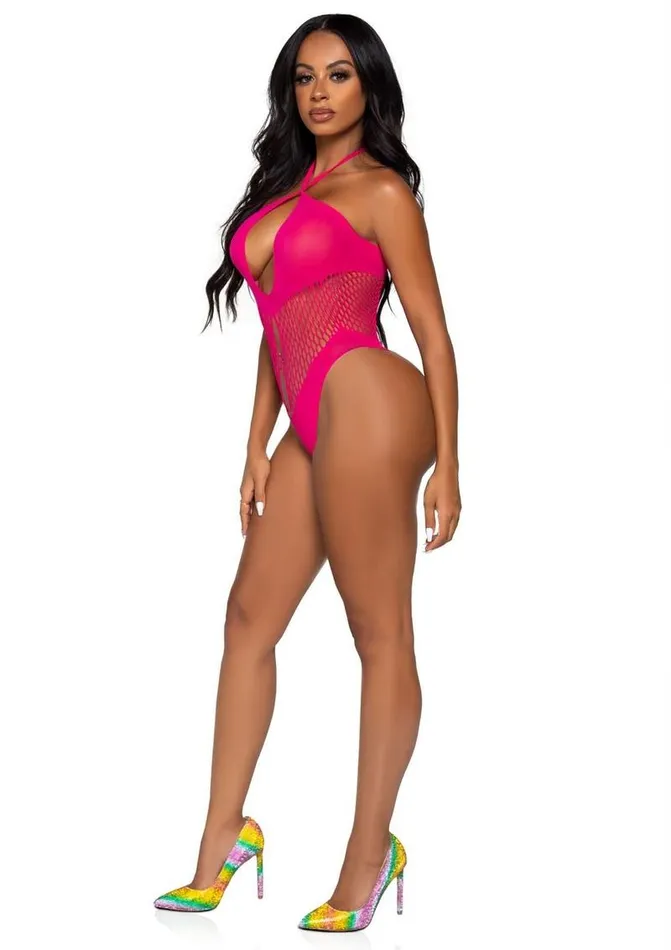 Teddies And Bodies Leg Avenue Leg Avenue Seamless Hexi Net Keyhole Halter Bodysuit