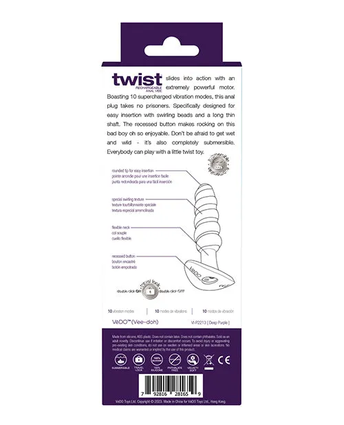 Vedo Twist Rechargeable Anal Plug Savvy Co Anal