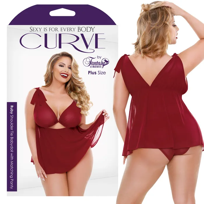 Vibrators Curve Ruby Babydoll Panty Red 3X4X Fantasy Lingerie