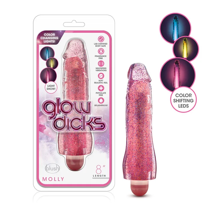 Vibrators Glow Dicks Molly Glitter Vibrator Pink Blush Novelties