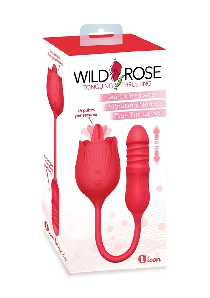 Wild Rose Lick and Thrust Rechargeable Silicone Dual Vibrator with Clitoral Stimulator Wild Rose Female Sex Toys