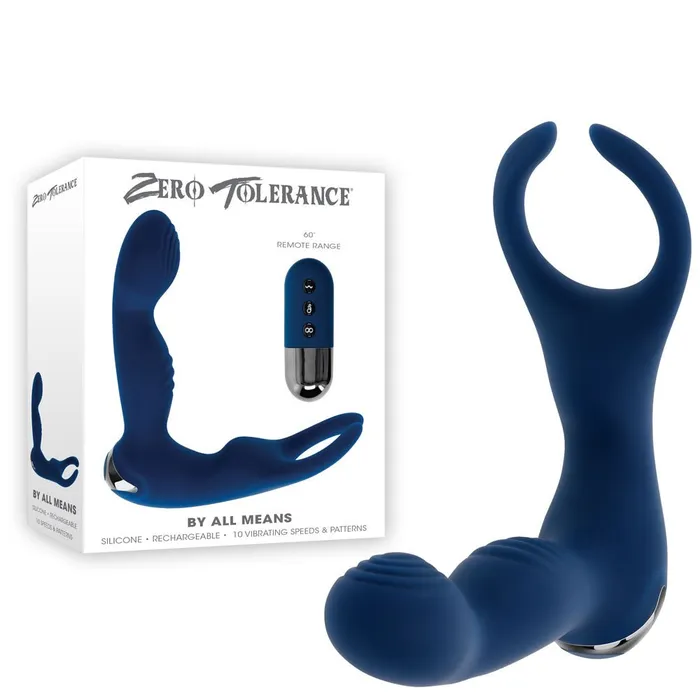 Zero Tolerance BY ALL MEANS Blue 134 cm USB Rechargeable Prostate Massager with Cock Ring Zero Tolerance Male Sex Toys